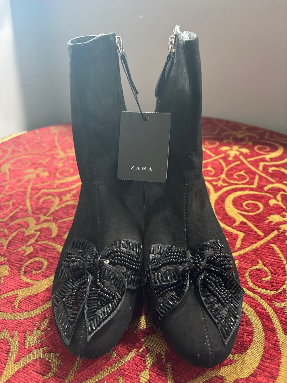Zara Black Beaded Pointed Toe Ankle Booties